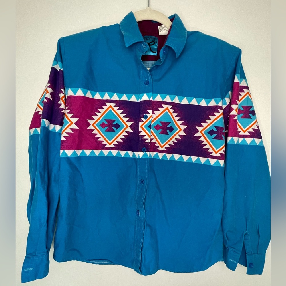 Teal and Purple Geometric Women's Top